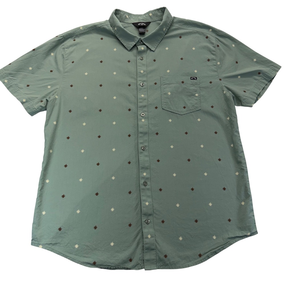 Billabong Button Down Men XL Green Sunburst Print Short Sleeve Surf Shirt Pocket